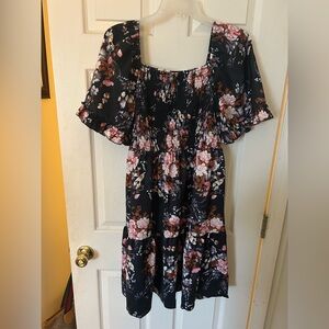 SHEIN Black Floral Long Sleeve Dress